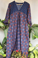 Indigo Ajrakh Print Mix Dress