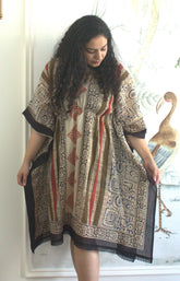 Print mix elasticated kaftan dress