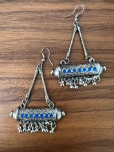 Silver blue drum earrings
