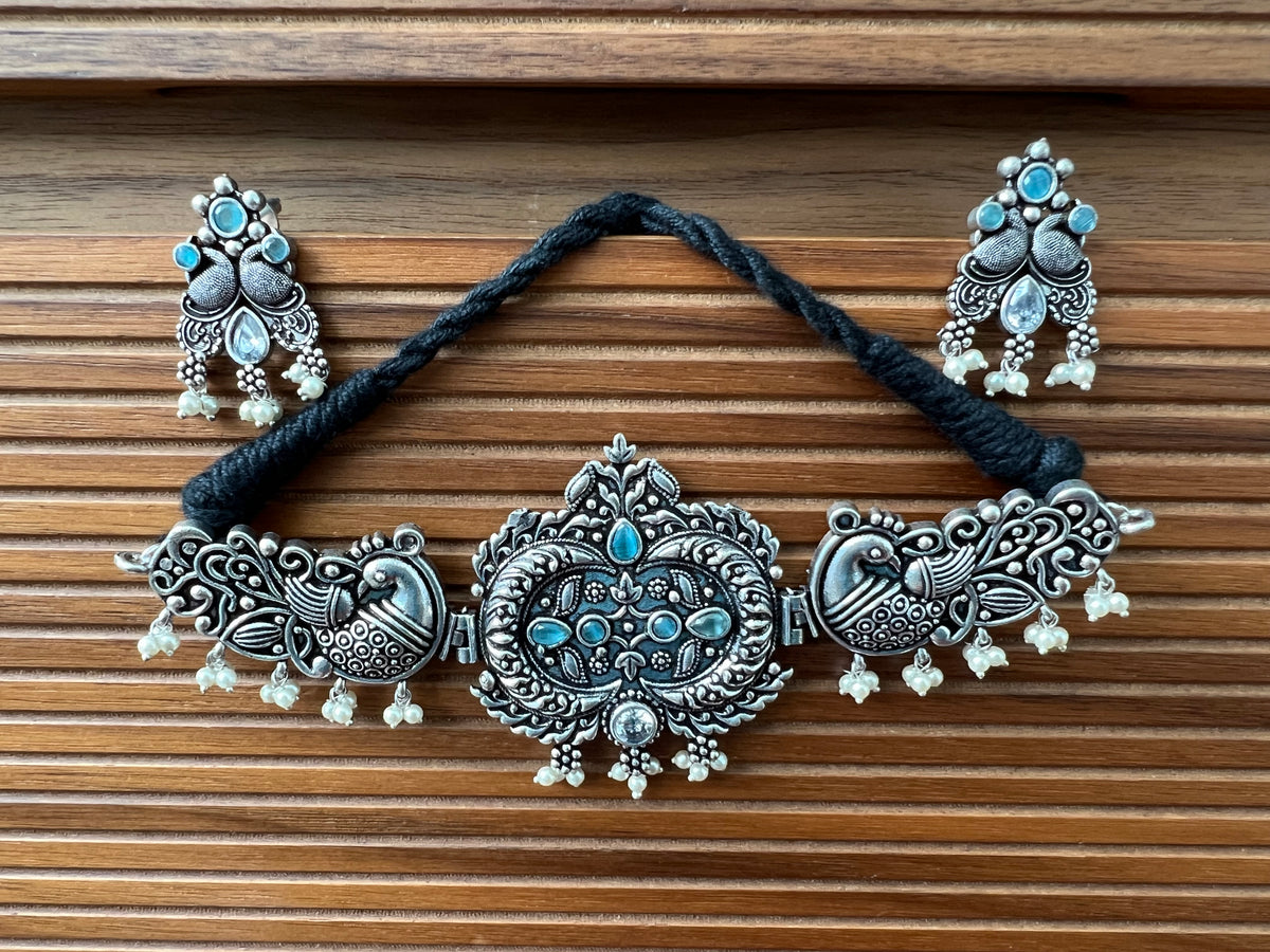 Oxidized silver choker set