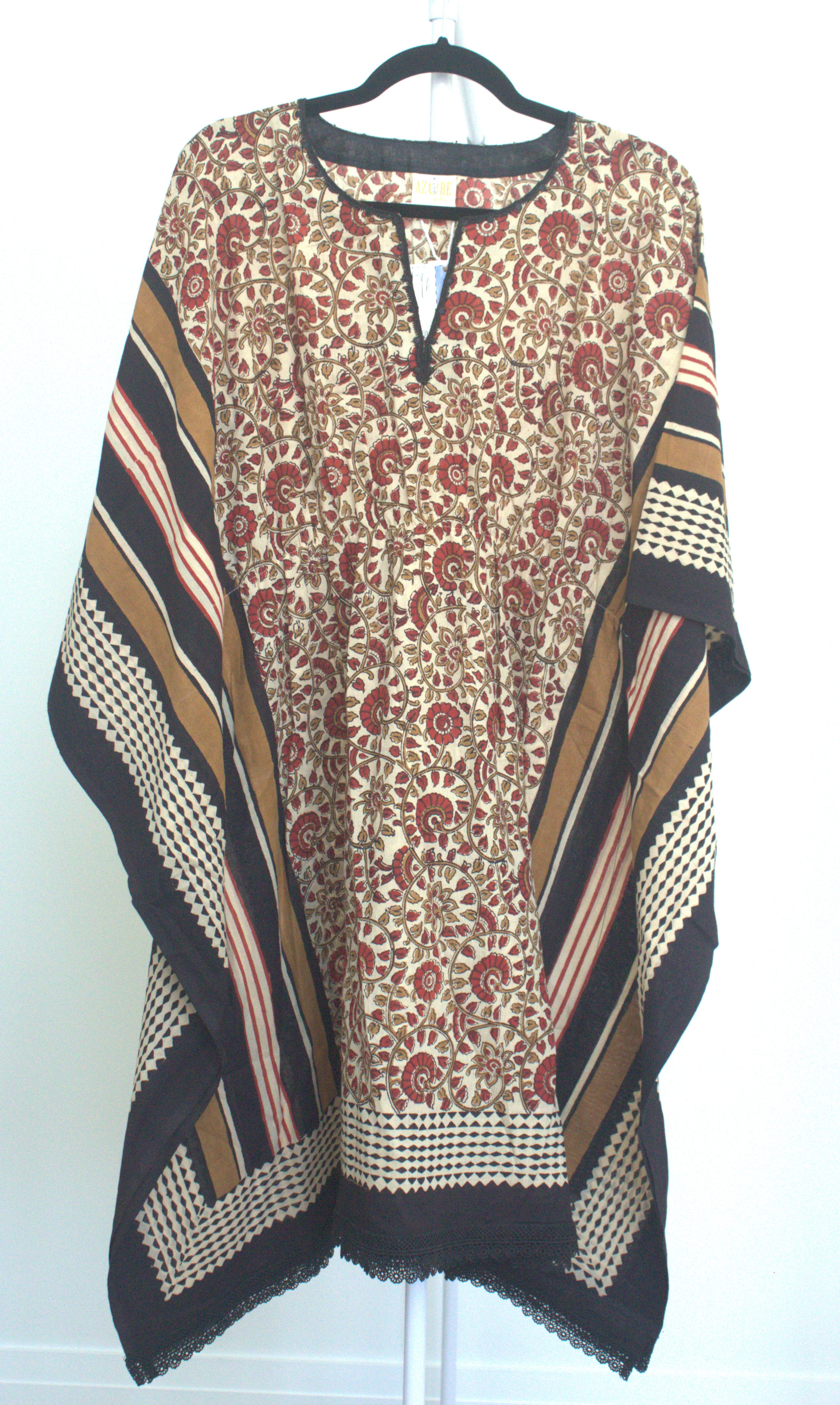 Red and black floral and stripe kaftan