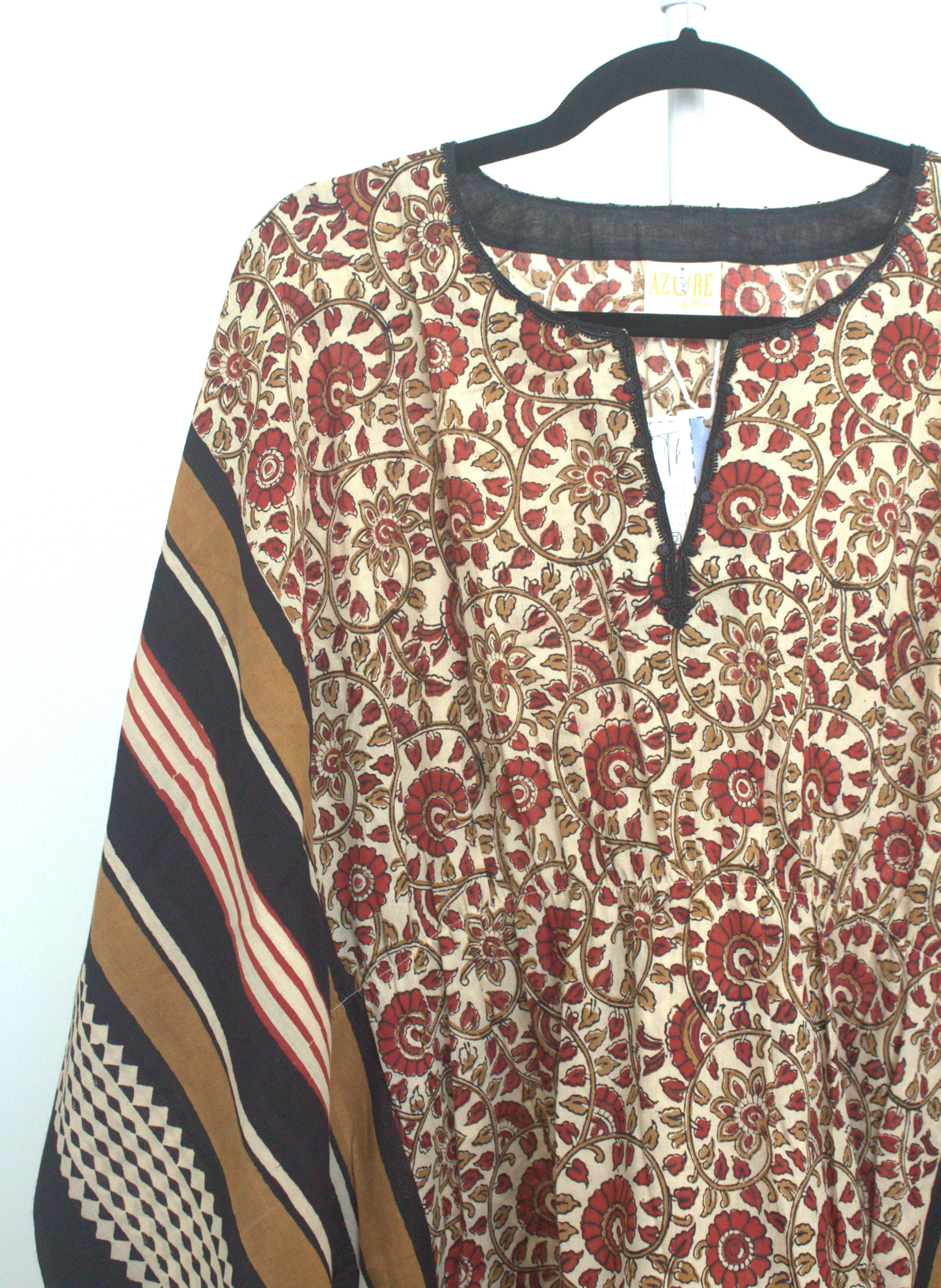 Red and black floral and stripe kaftan